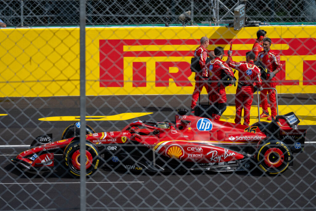 Charles Leclerc, number 16, waiting for the start in his Ferrari